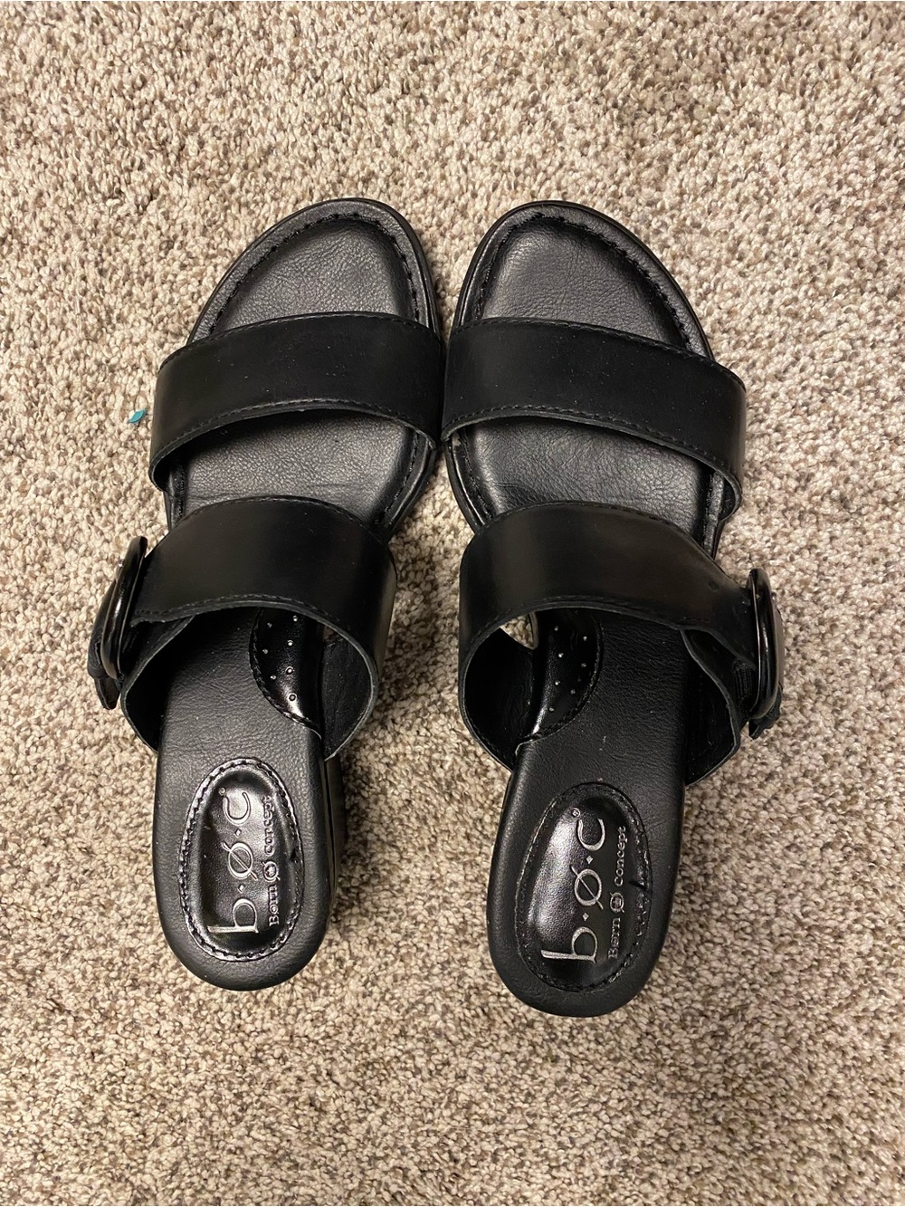 b.o.c. Black Double-Strap Slide Sandals with Decorative Buckle